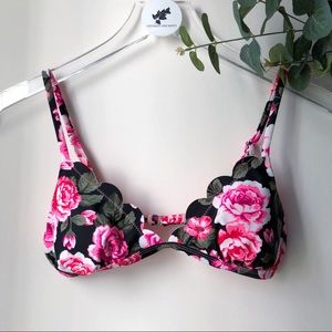 Xhilaration, Bikini Top, Pink Flowers and Black XS